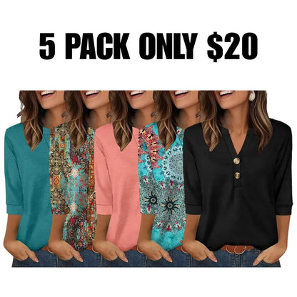 ✨  Women's 3/4 Sleeve Henley Blouses 🌷 Effortless Summer Chic You'll Love💖