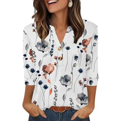 ✨  Women's 3/4 Sleeve Henley Blouses 🌷 Effortless Summer Chic You'll Love💖