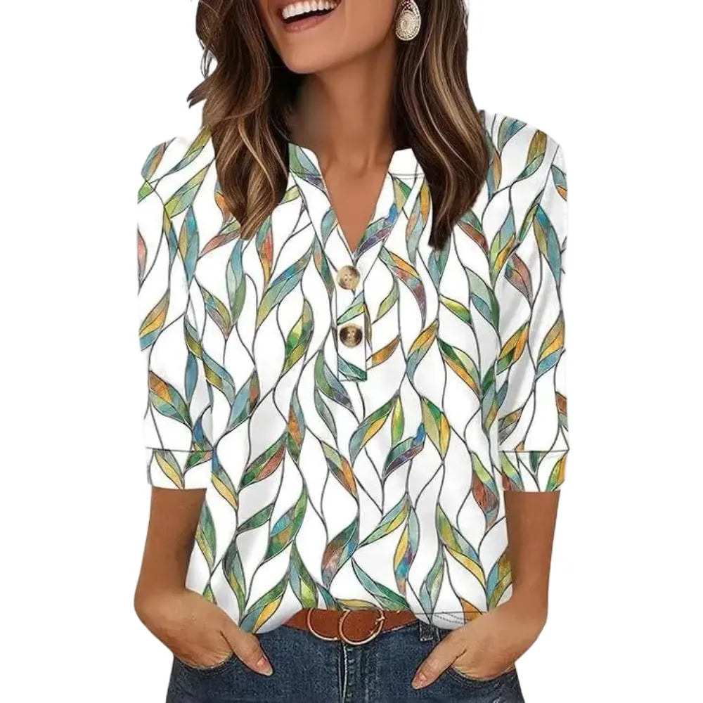 ✨  Women's 3/4 Sleeve Henley Blouses 🌷 Effortless Summer Chic You'll Love💖