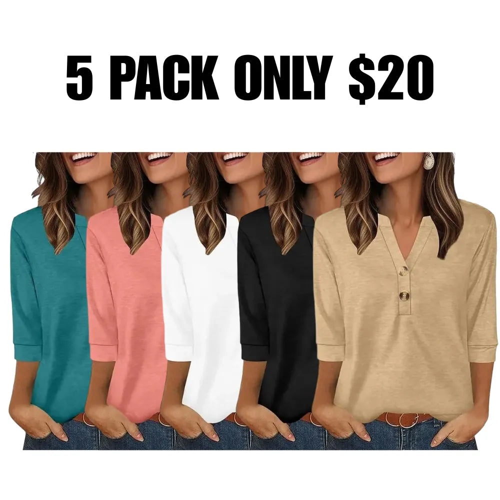 ✨  Women's 3/4 Sleeve Henley Blouses 🌷 Effortless Summer Chic You'll Love💖