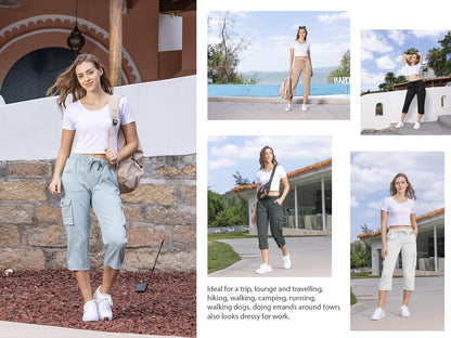 Women's Plus Size Cargo Capri Pants – Lightweight Loose Fit Summer Pants💖