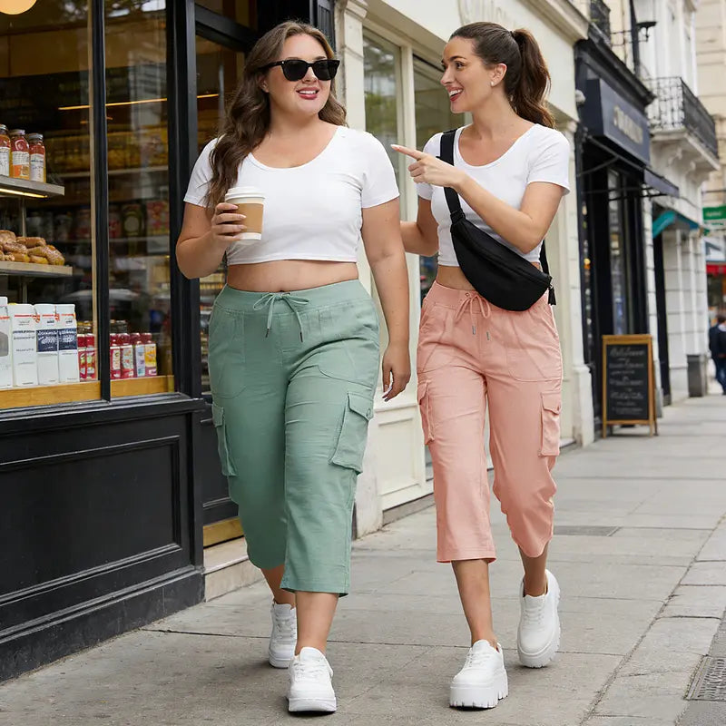 Women's Plus Size Cargo Capri Pants – Lightweight Loose Fit Summer Pants💖