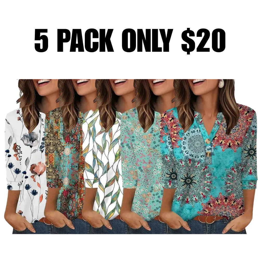 ✨  Women's 3/4 Sleeve Henley Blouses 🌷 Effortless Summer Chic You'll Love💖
