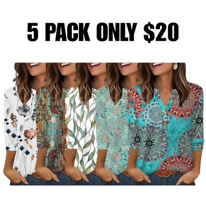 ✨  Women's 3/4 Sleeve Henley Blouses 🌷 Effortless Summer Chic You'll Love💖