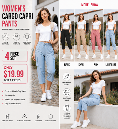 Women's Plus Size Cargo Capri Pants – Lightweight Loose Fit Summer Pants💖