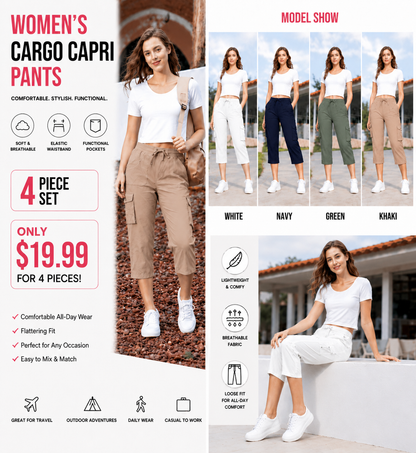 Women's Plus Size Cargo Capri Pants – Lightweight Loose Fit Summer Pants💖