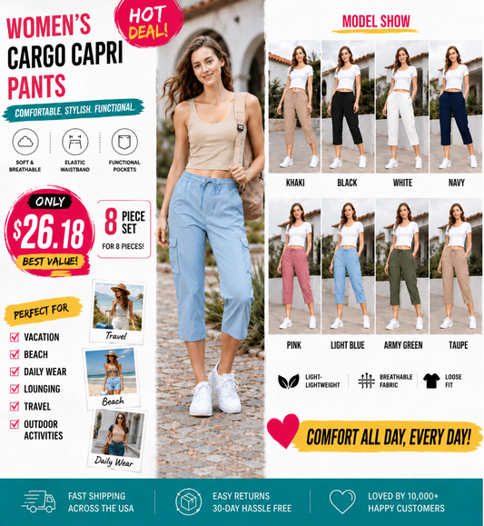 Women's Plus Size Cargo Capri Pants – Lightweight Loose Fit Summer Pants💖