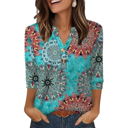 ✨  Women's 3/4 Sleeve Henley Blouses 🌷 Effortless Summer Chic You'll Love💖