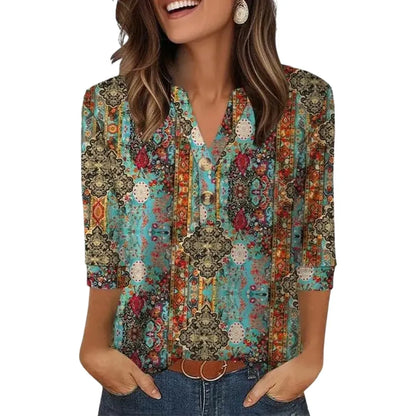 ✨  Women's 3/4 Sleeve Henley Blouses 🌷 Effortless Summer Chic You'll Love💖